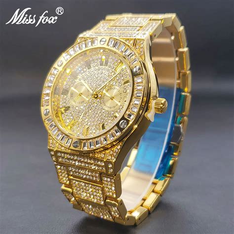 gold diamond watch fake|moissanite diamond watch hip hop.